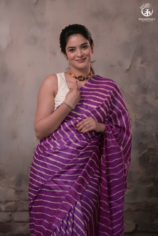 DHANAK - MAGENTA LEHERIYA SAREE IN TUSSAR SILK
