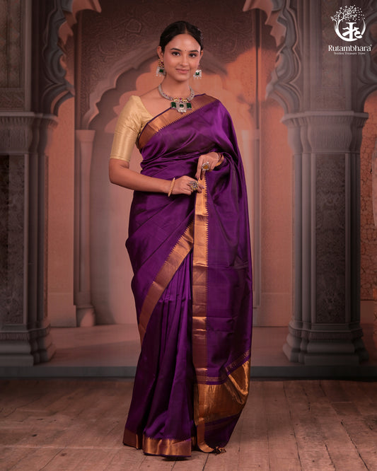 BHADRA - Elegant  Mangalgiri Silk Saree with Lustrous Gold Border