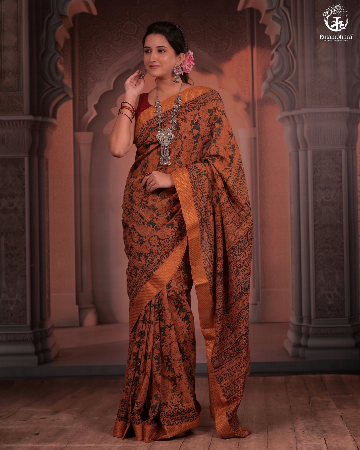 Siyahi -Earthy Elegance – Mustard Mangalagiri Cotton Saree with Gold Accents