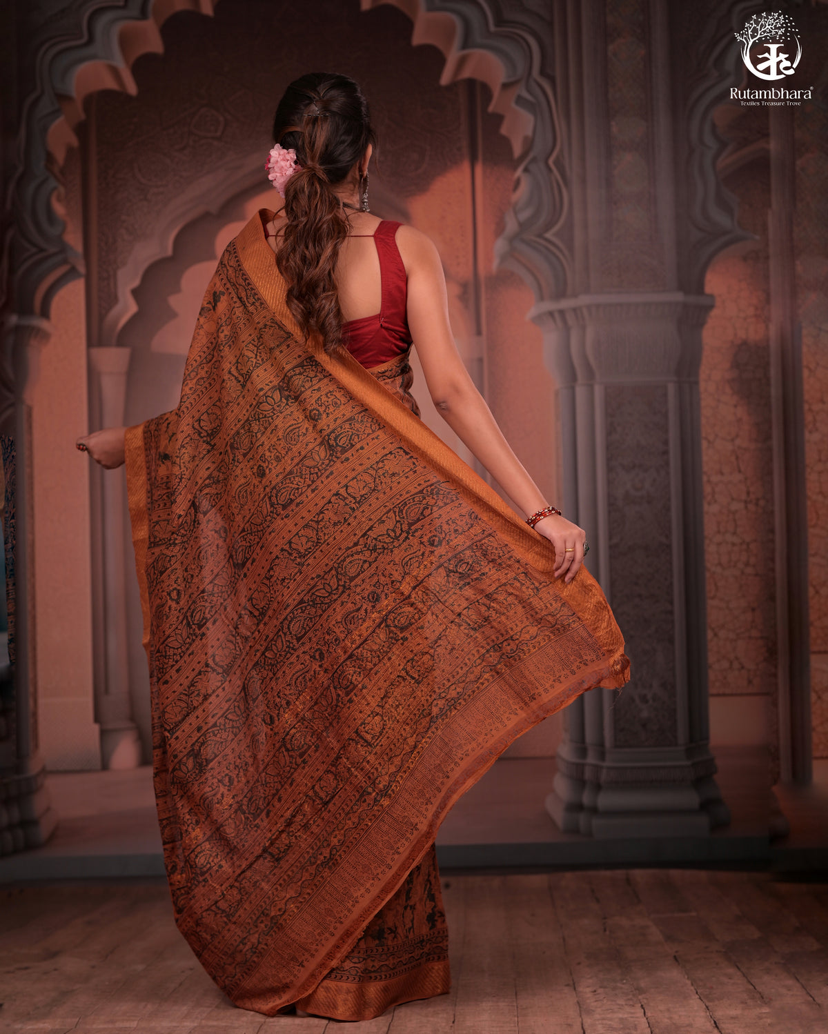 Siyahi -Earthy Elegance – Mustard Mangalagiri Cotton Saree with Gold Accents