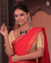 Bhadra - Elegant Gulaal Red Pure Cotton Saree with Gold Zari and Kalamkari Blouse Piece