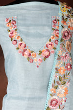 Pastel Blue Kota Cotton Embroidered Suit Set
