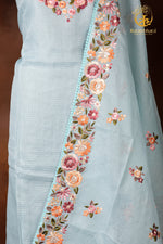 Pastel Blue Kota Cotton Embroidered Suit Set