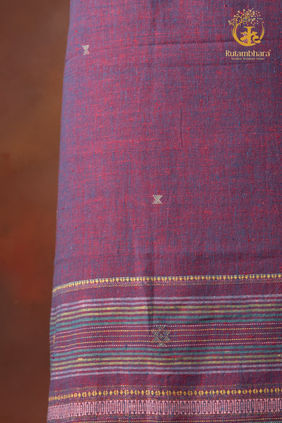 Jesaal - Handwoven Berry Indigo Kala Cotton Kurta Fabric With Muted Woven Stripe Panel