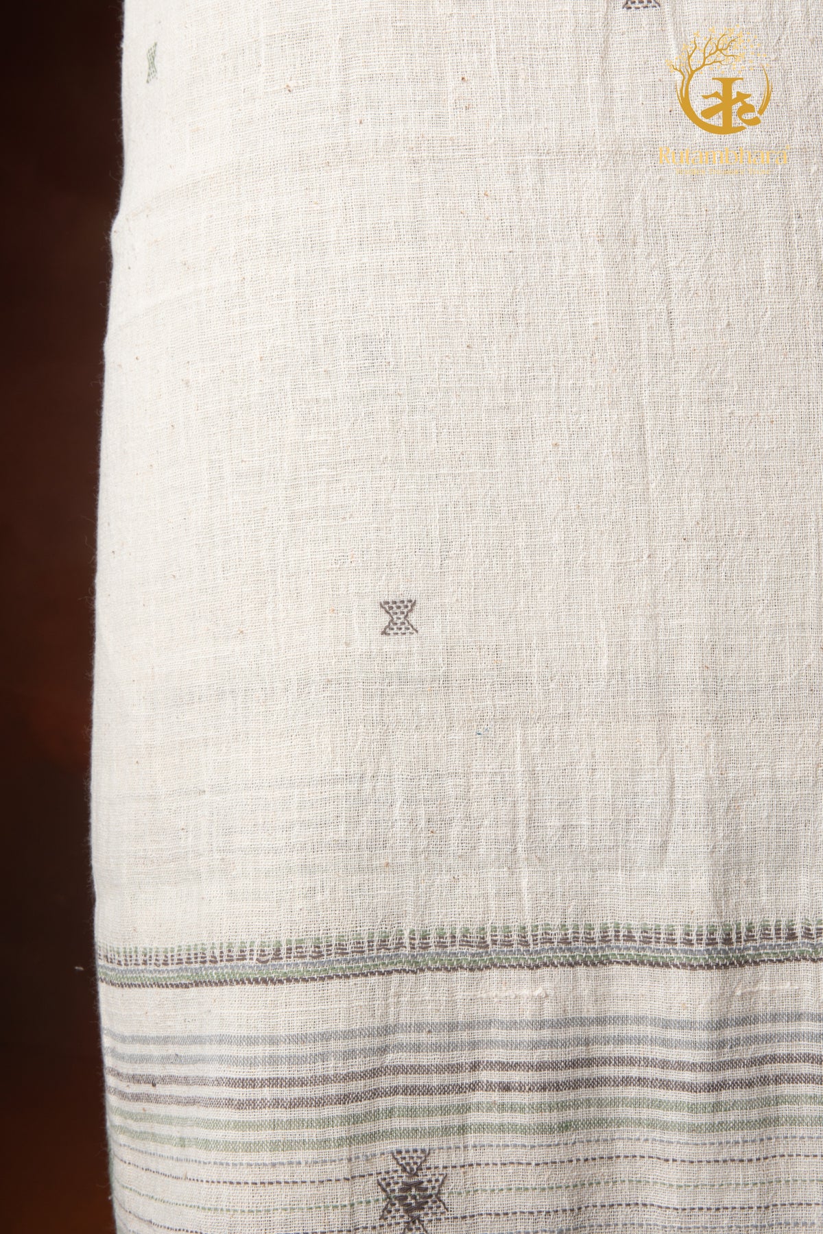 Jesaal - Handwoven Natural Ecru Kala Cotton Kurta Fabric with Muted Woven Stripe Panel