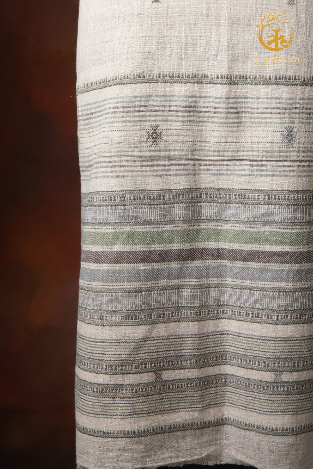 Jesaal - Handwoven Natural Ecru Kala Cotton Kurta Fabric with Muted Woven Stripe Panel