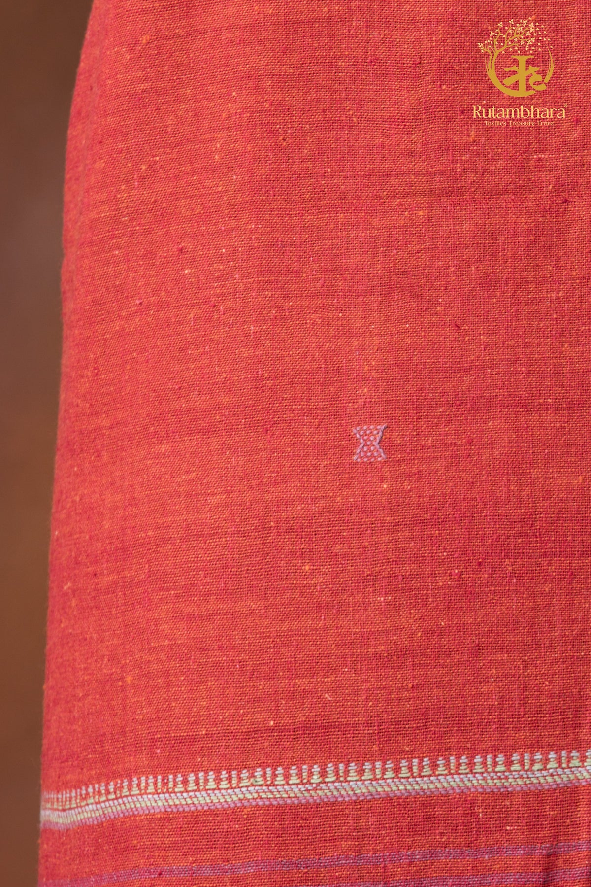 Jesaal - Handwoven Madder Rust Red Kala Cotton Kurta Fabric with Muted woven Stripe Panel