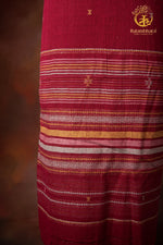 Jesaal - Handwoven Cheery Maroon Kala Cotton Kurta Fabric With Contrast Woven Stripe Panel