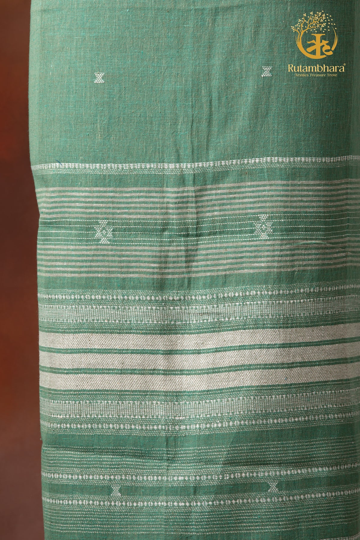 Jesaal - Handwoven Pastel Sage Kurta Fabric with Ivory Woven Stripes Panel.