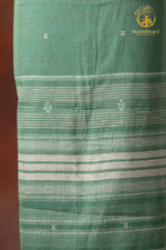 Jesaal - Handwoven Pastel Sage Kurta Fabric with Ivory Woven Stripes Panel.