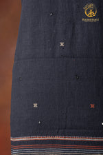 Jesaal - Handwoven Charcoal Black Kurta Fabric with Muted Woven Stripes Panel and Mirror Accents.