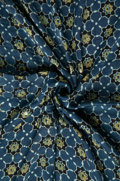 Siyahi - Starry Dusk Ajrakh Cotton Fabric-Rutambhara-RUTAMBHARA