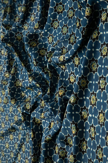 Siyahi - Starry Dusk Ajrakh Cotton Fabric-Rutambhara-RUTAMBHARA