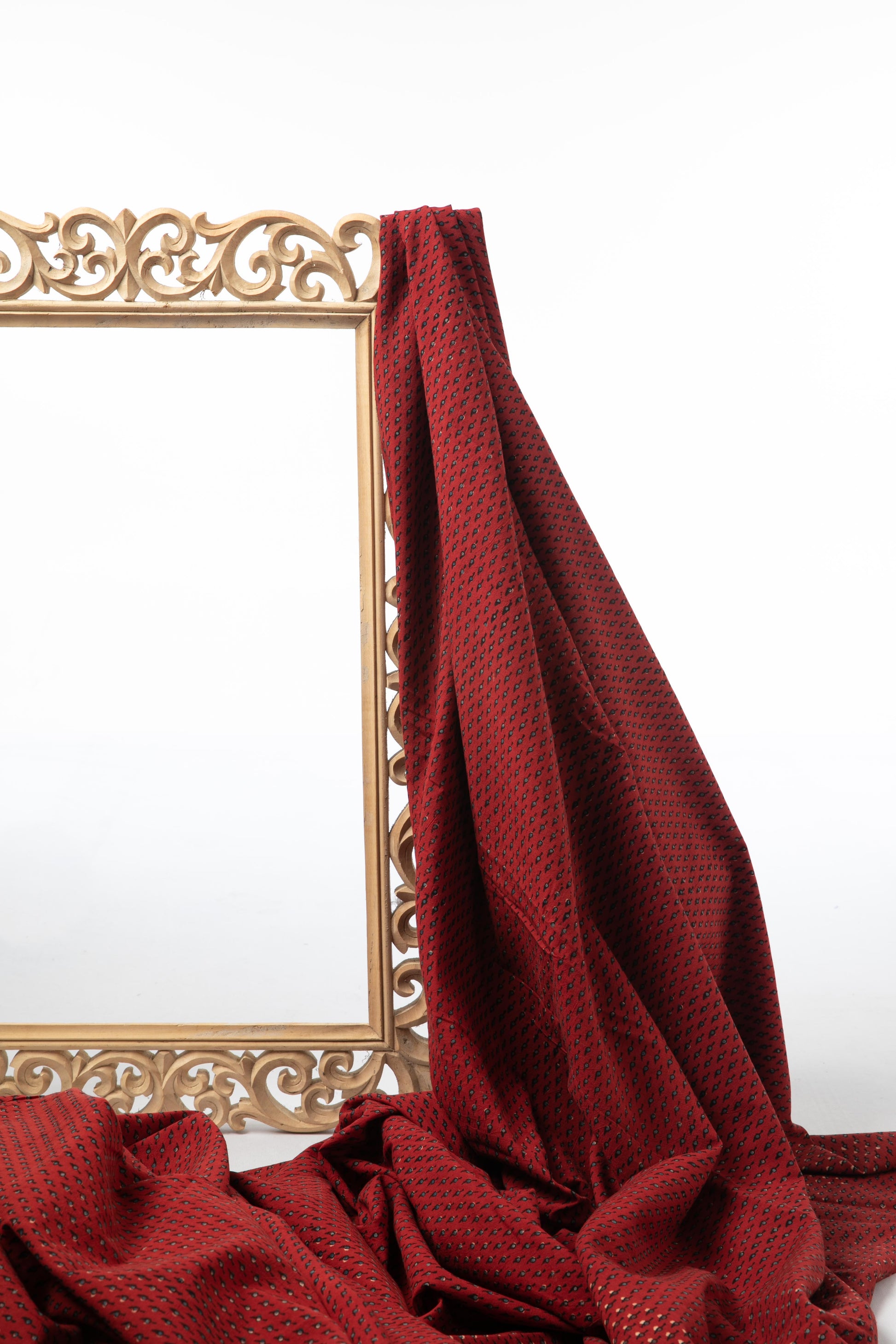Ushraa - Deep Madder Red Ajrakh Fabric-Rutambhara-RUTAMBHARA