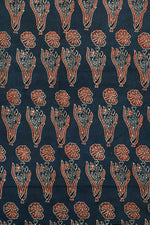 Ushraa - Indigo & Rusted Floral Ajrak Fabric-Rutambhara-RUTAMBHARA