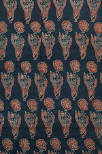 Ushraa - Indigo & Rusted Floral Ajrak Fabric-Rutambhara-RUTAMBHARA