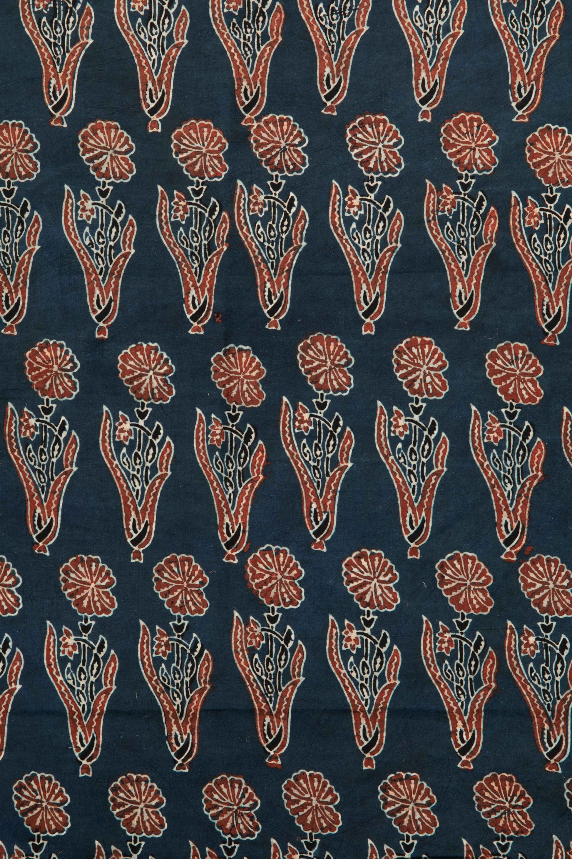 Ushraa - Indigo & Rusted Floral Ajrak Fabric-Rutambhara-RUTAMBHARA
