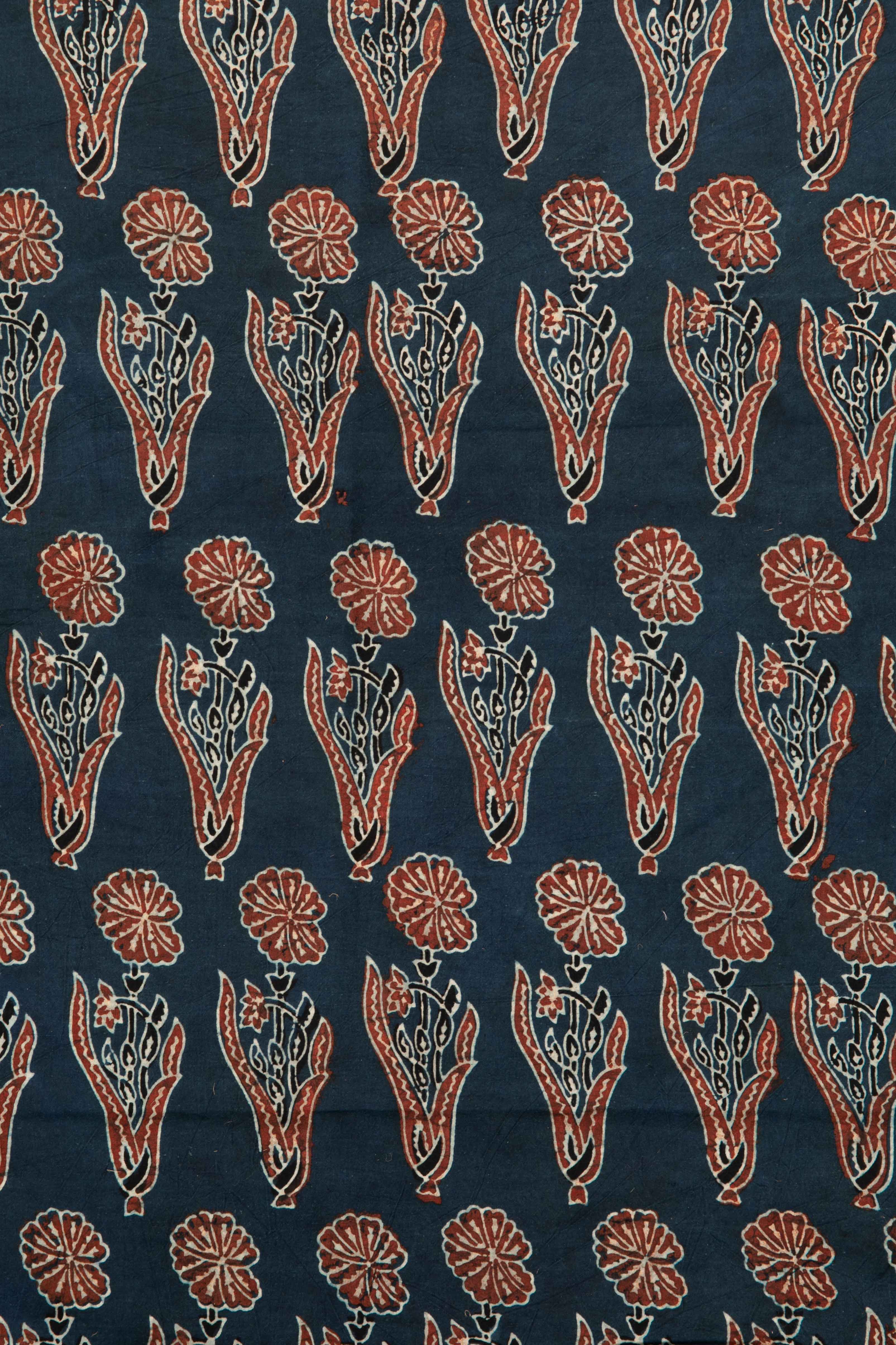 Ushraa - Indigo & Rusted Floral Ajrak Fabric