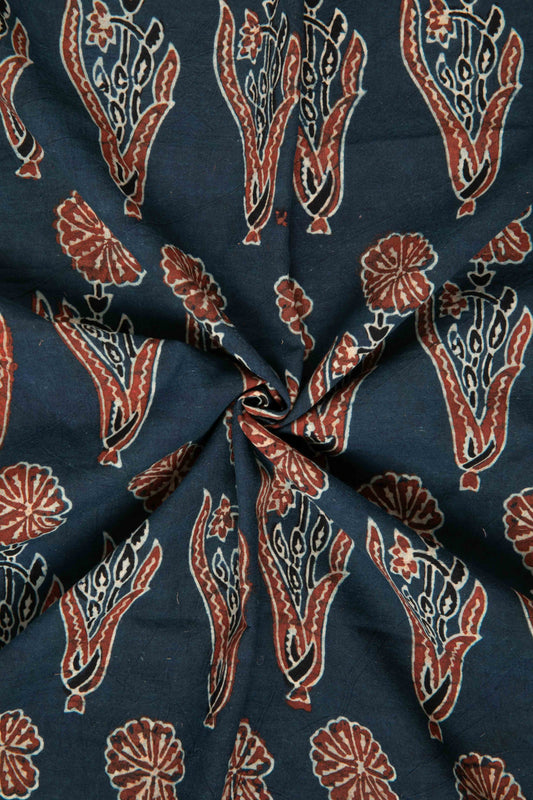 Ushraa - Indigo & Rusted Floral Ajrak Fabric