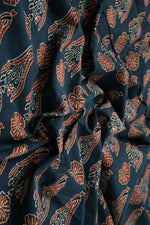 Ushraa - Indigo & Rusted Floral Ajrak Fabric-Rutambhara-RUTAMBHARA
