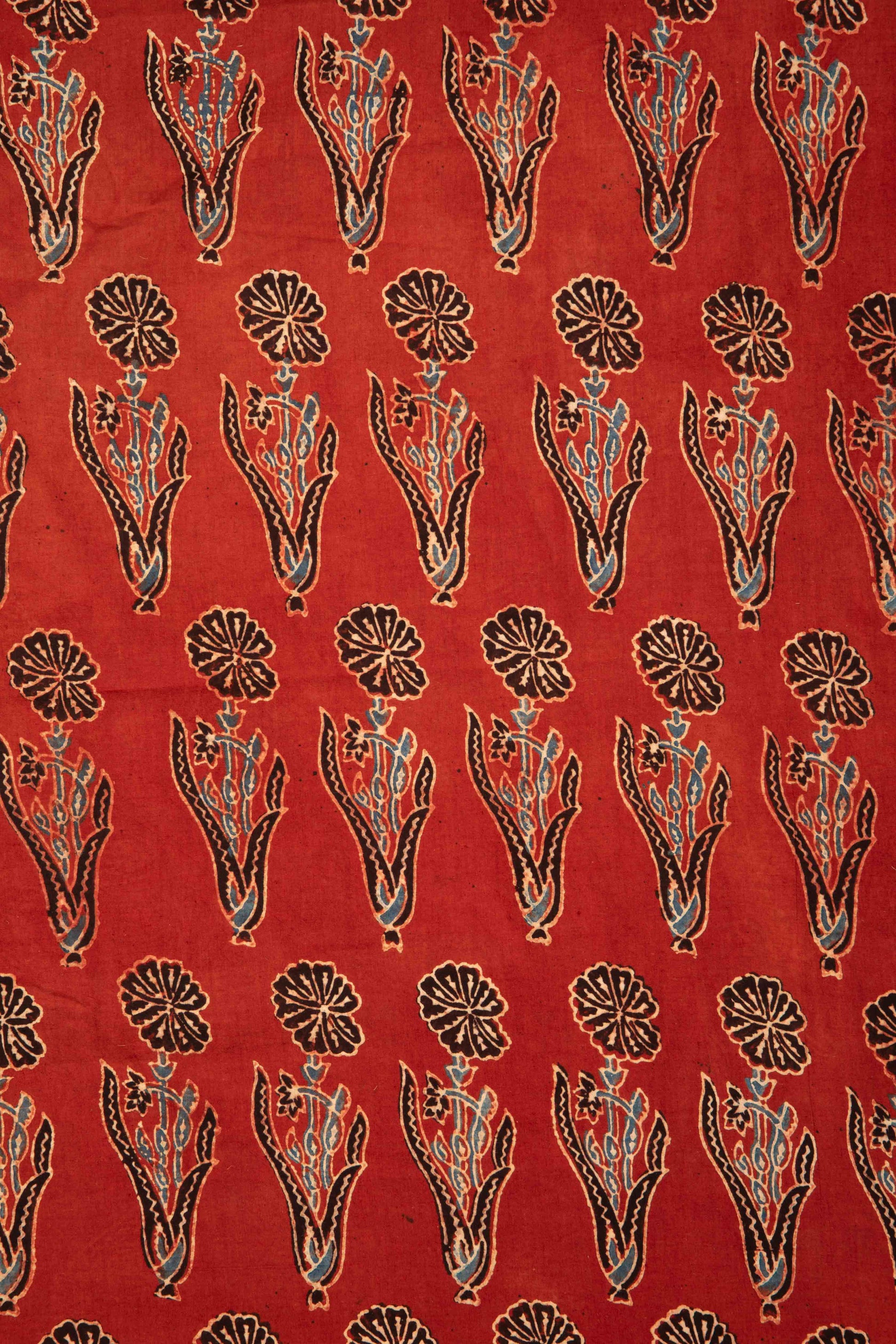 Ushraa - Rusted Red Ajrak Fabric With Floral Motifs-Rutambhara-RUTAMBHARA