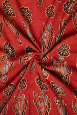 Ushraa - Rusted Red Ajrak Fabric With Floral Motifs-Rutambhara-RUTAMBHARA