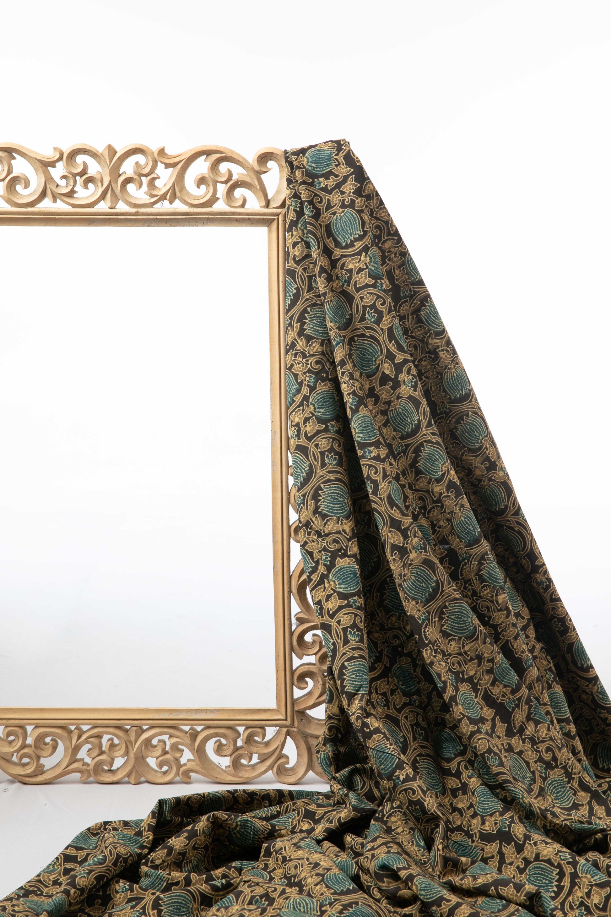 Ushraa - Lotus Floral Grace Ajrakh Fabric-Rutambhara-RUTAMBHARA