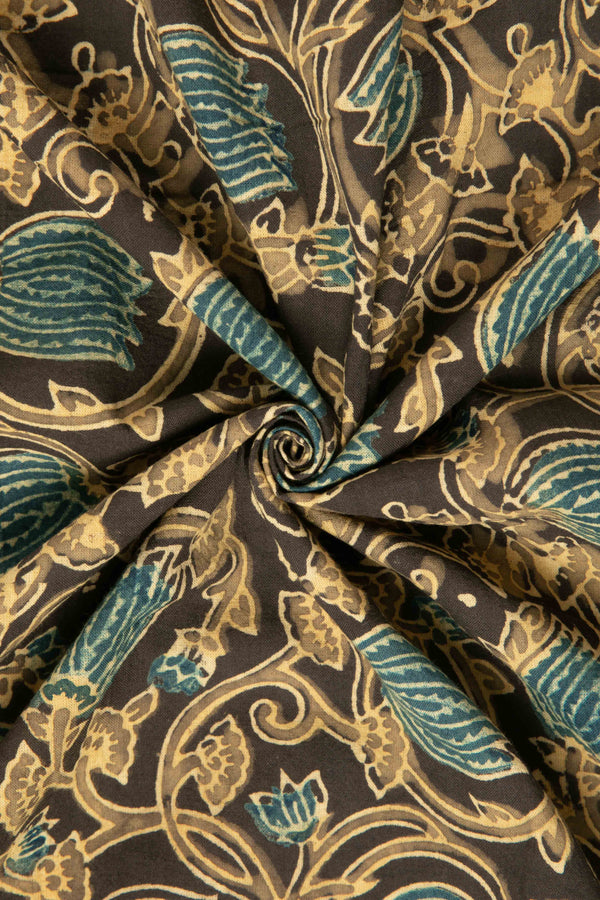 Ushraa - Lotus Floral Grace Ajrakh Fabric-Rutambhara-RUTAMBHARA