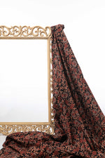 Ushraa-Black Floral Block Print Ajrakh Fabric-Rutambhara-RUTAMBHARA