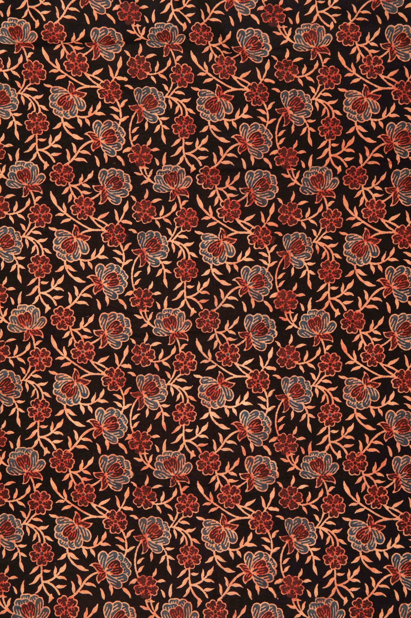 Ushraa-Black Floral Block Print Ajrakh Fabric