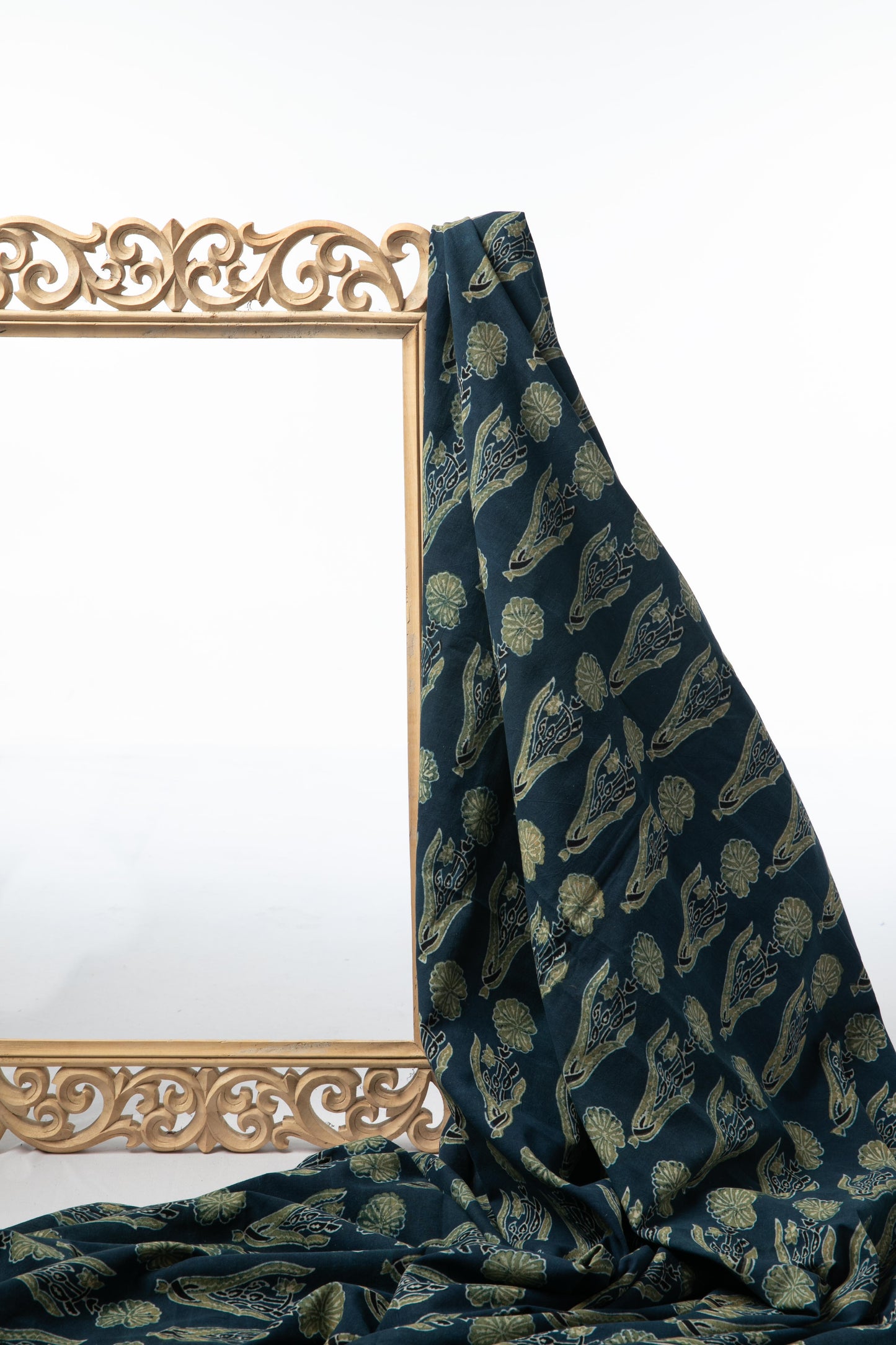 Ushraa - Midnight Bloom Ajrakh Hand Block Printed Cotton Fabric
