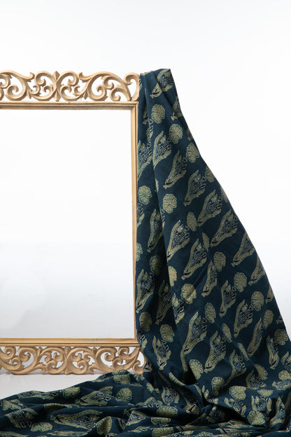 Ushraa - Midnight Bloom Ajrakh Hand Block Printed Cotton Fabric-RUTAMBHARA ENTERPRISES -RUTAMBHARA