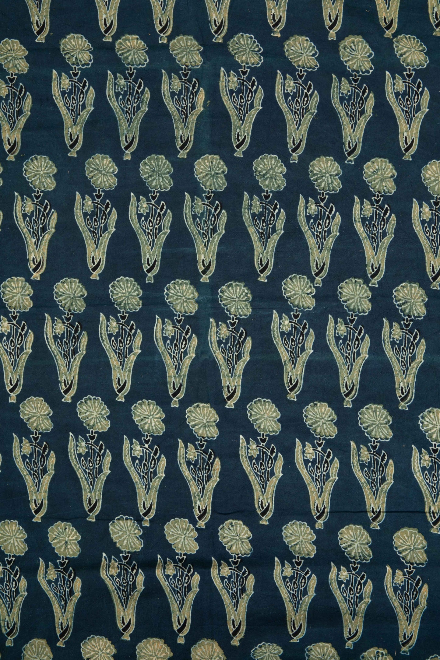 Ushraa - Midnight Bloom Ajrakh Hand Block Printed Cotton Fabric