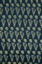 Ushraa - Midnight Bloom Ajrakh Hand Block Printed Cotton Fabric-RUTAMBHARA ENTERPRISES -RUTAMBHARA