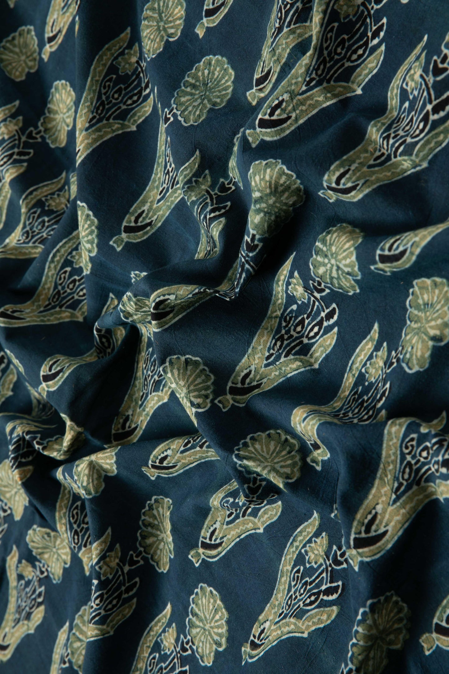 Ushraa - Midnight Bloom Ajrakh Hand Block Printed Cotton Fabric