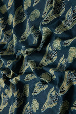 Ushraa - Midnight Bloom Ajrakh Hand Block Printed Cotton Fabric-RUTAMBHARA ENTERPRISES -RUTAMBHARA