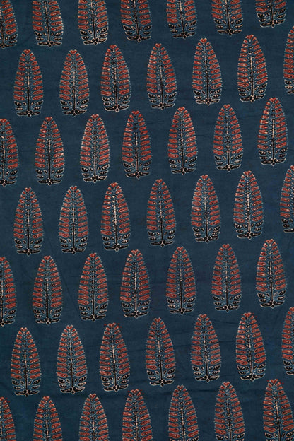 Ushraa - Ajrakh Fabric With Sophisticated Leaf Motif-Rutambhara-RUTAMBHARA