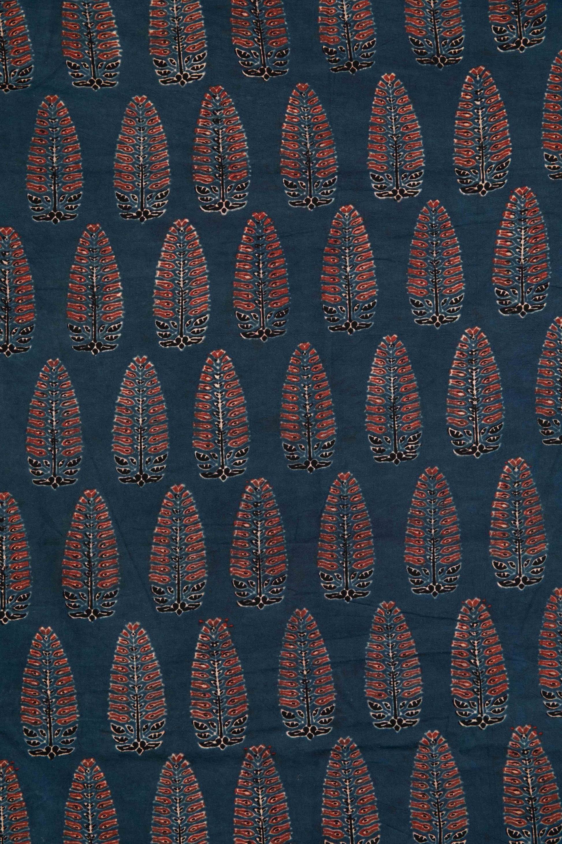 Ushraa - Ajrakh Fabric With Sophisticated Leaf Motif-Rutambhara-RUTAMBHARA