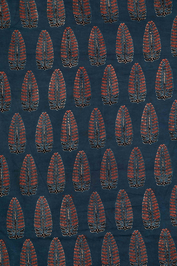Ushraa - Ajrakh Fabric With Sophisticated Leaf Motif-Rutambhara-RUTAMBHARA