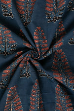 Ushraa - Ajrakh Fabric With Sophisticated Leaf Motif-Rutambhara-RUTAMBHARA