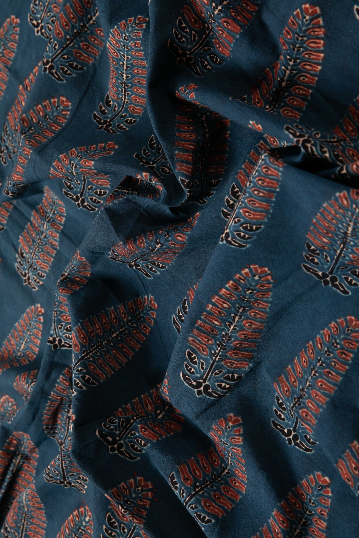 Ushraa - Ajrakh Fabric With Sophisticated Leaf Motif