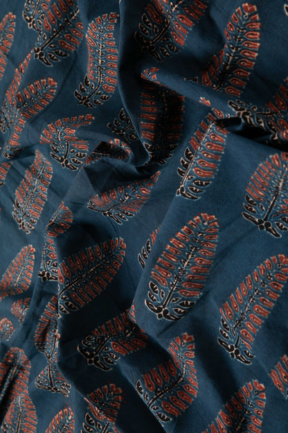 Ushraa - Ajrakh Fabric With Sophisticated Leaf Motif-Rutambhara-RUTAMBHARA