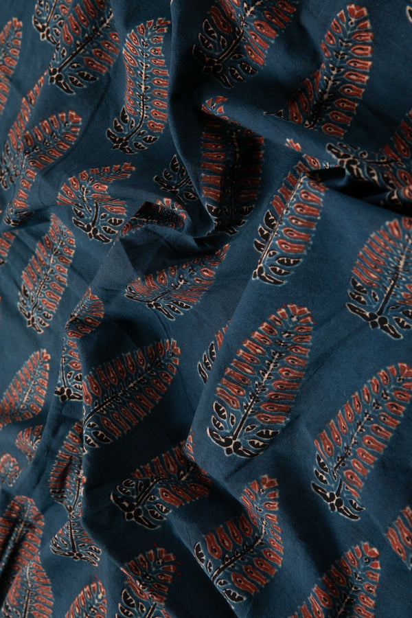 Ushraa - Ajrakh Fabric With Sophisticated Leaf Motif-Rutambhara-RUTAMBHARA