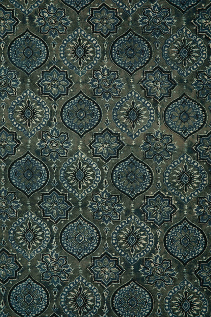 Ushraa - Ajrakh Heritage Medallion Cotton Fabric-Rutambhara-RUTAMBHARA