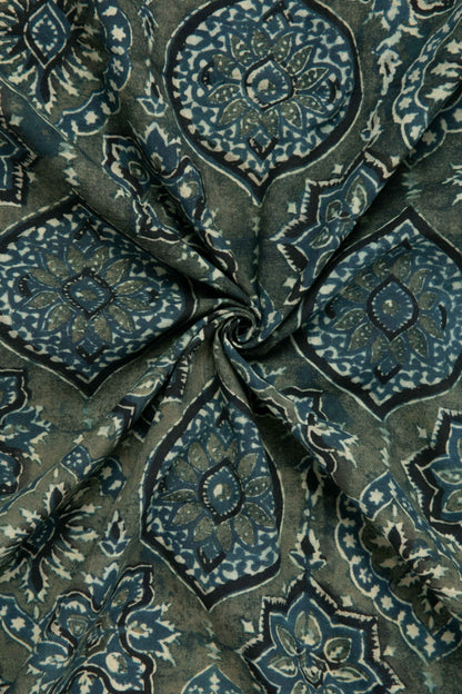 Ushraa - Ajrakh Heritage Medallion Cotton Fabric-Rutambhara-RUTAMBHARA