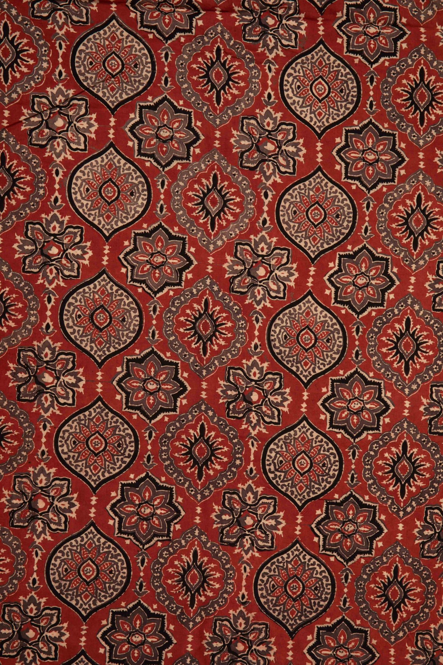 Ushraa - Floral And Paisley Motif Ajrakh Cotton Fabric