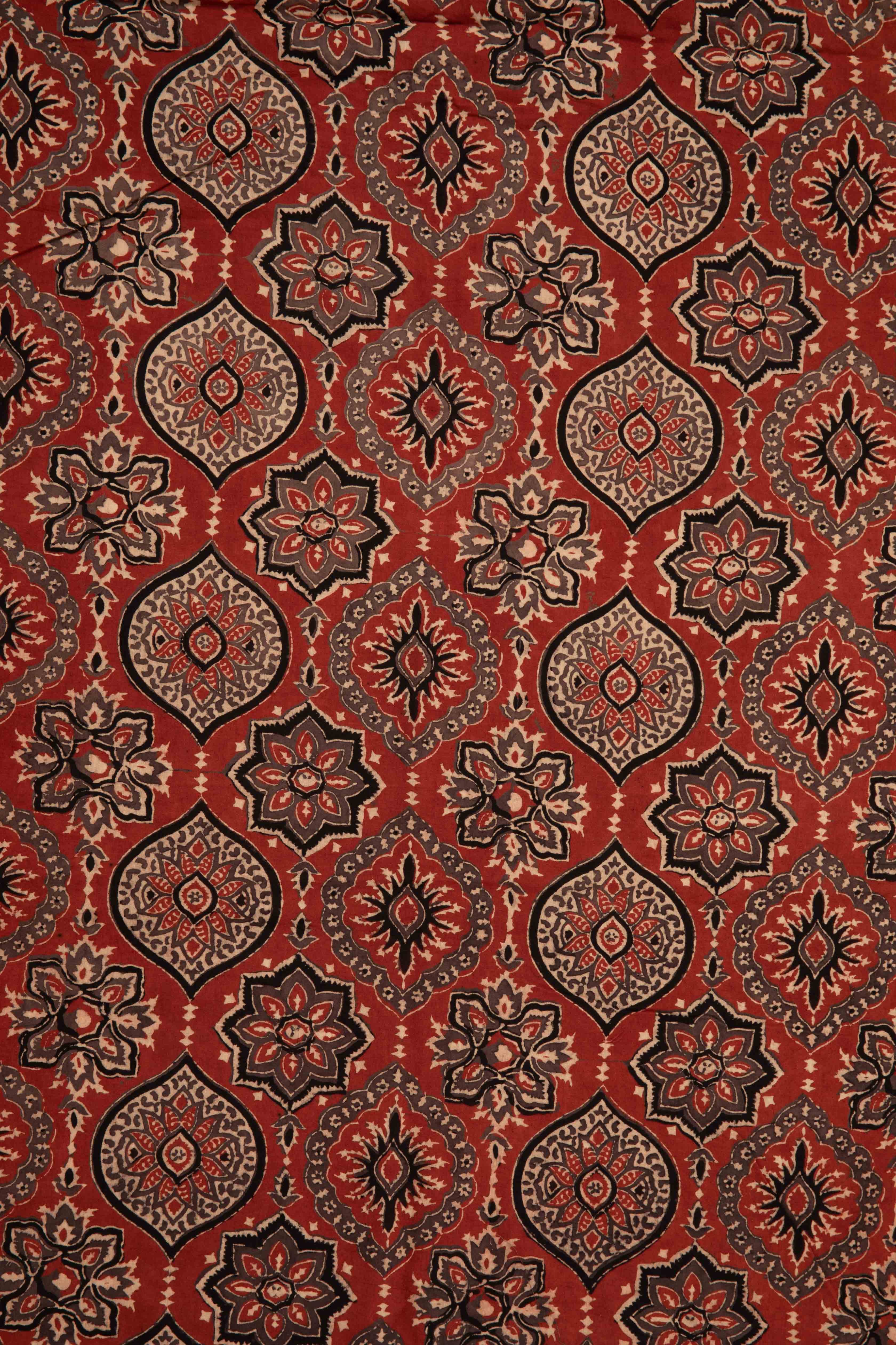 Ushraa - Floral And Paisley Motif Ajrakh Cotton Fabric