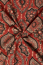 Ushraa - Floral And Paisley Motif Ajrakh Cotton Fabric-Rutambhara-RUTAMBHARA