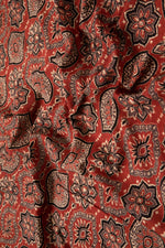 Ushraa - Floral And Paisley Motif Ajrakh Cotton Fabric-Rutambhara-RUTAMBHARA