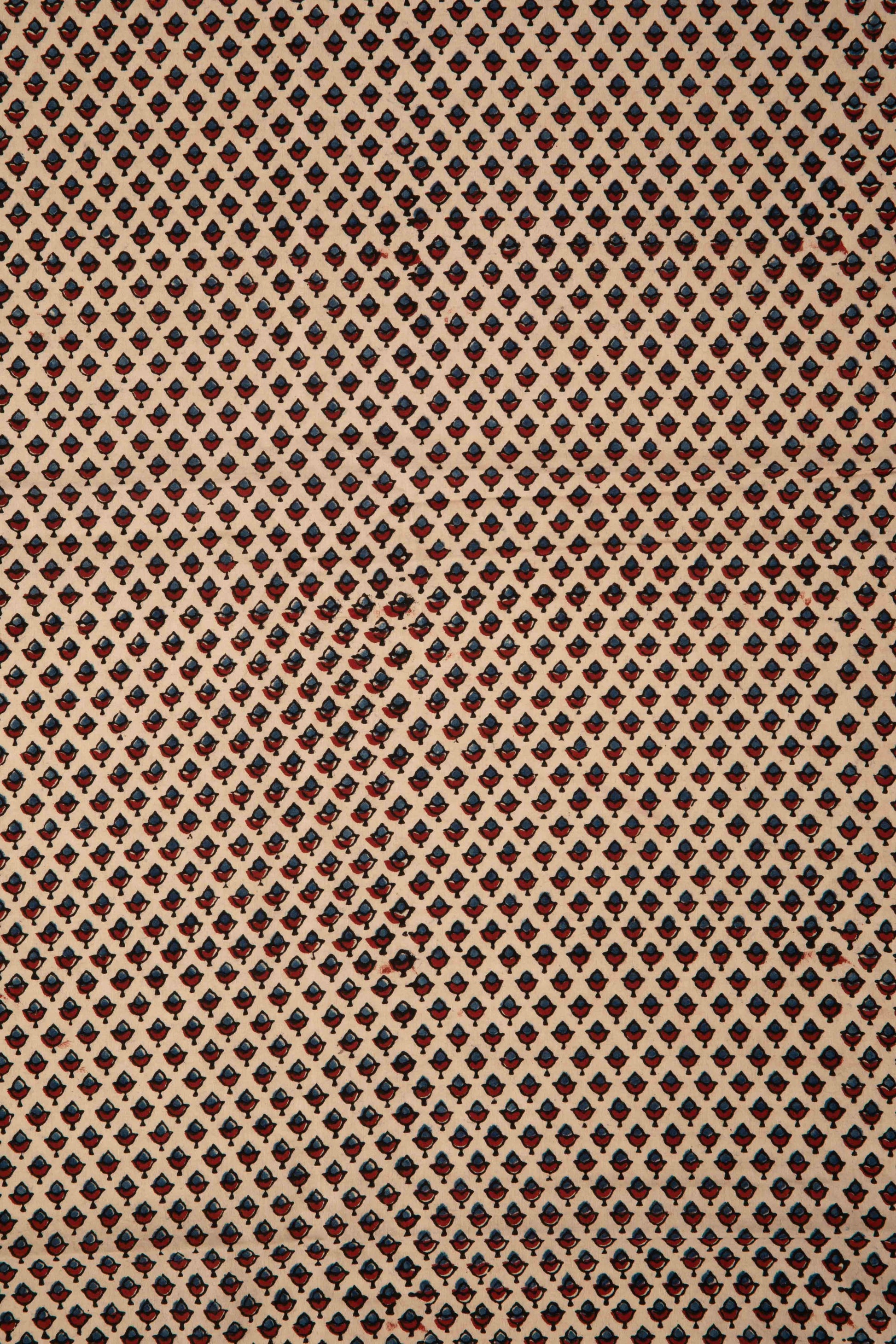 Ushraa - Beige Ajrakh Fabric With Floral Motif-Rutambhara-RUTAMBHARA